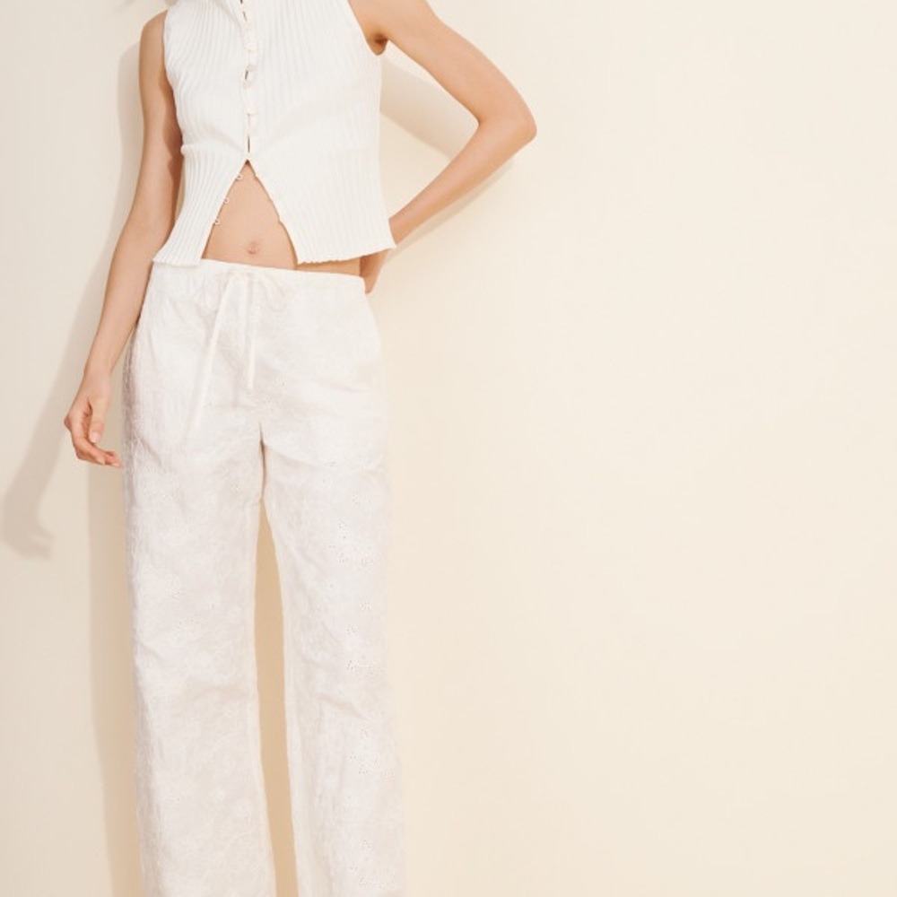 Nwot Resume White Embroidered Straight-Leg Pants with Drawstring Waist
